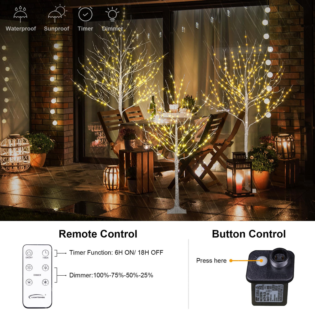 Lighted Birch Twig Tree with Fairy Lights, Pack of 3 Warm White F20204