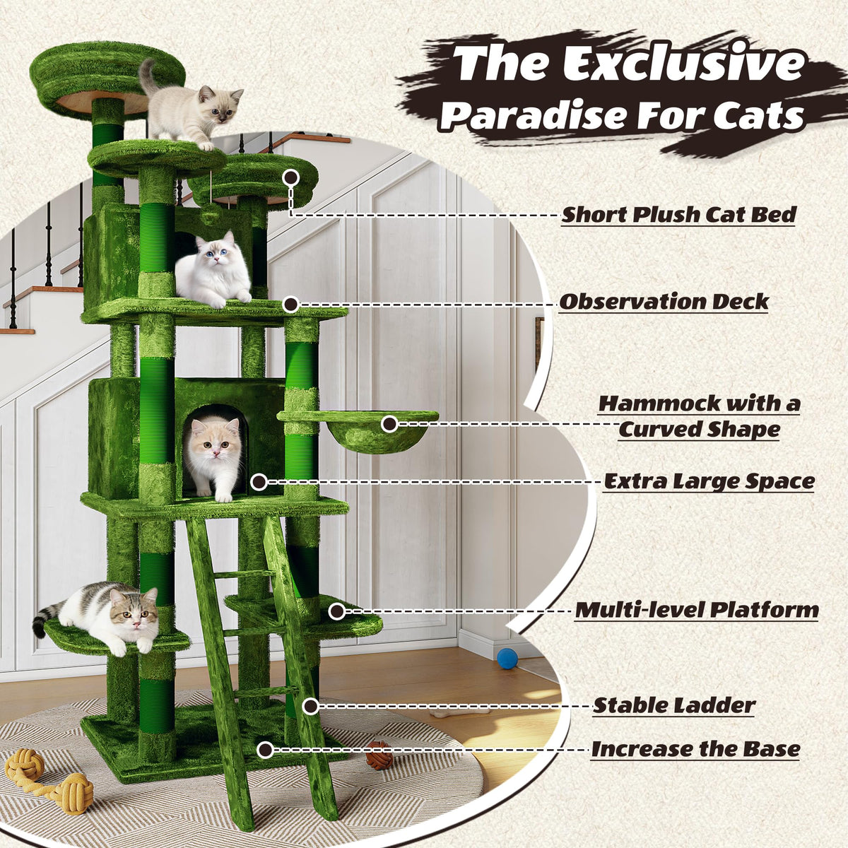 70.87'' Cat Tree Tower with Scratching Post and Hanging Hammock J6780