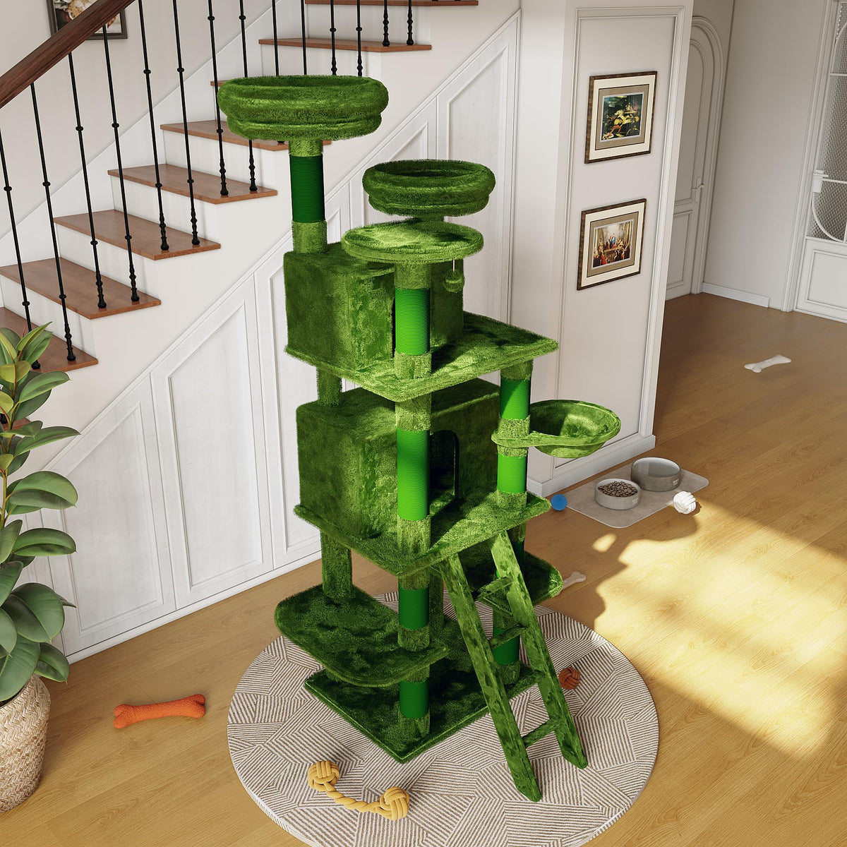 70.87'' Cat Tree Tower with Scratching Post and Hanging Hammock J6780