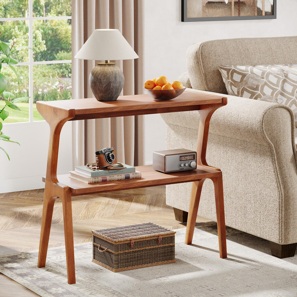 Wood 2-Tier End Table with Storage Shelves W70884