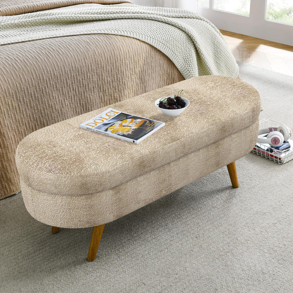 Oval Storage Bench with Rubber Wood Legs C61483